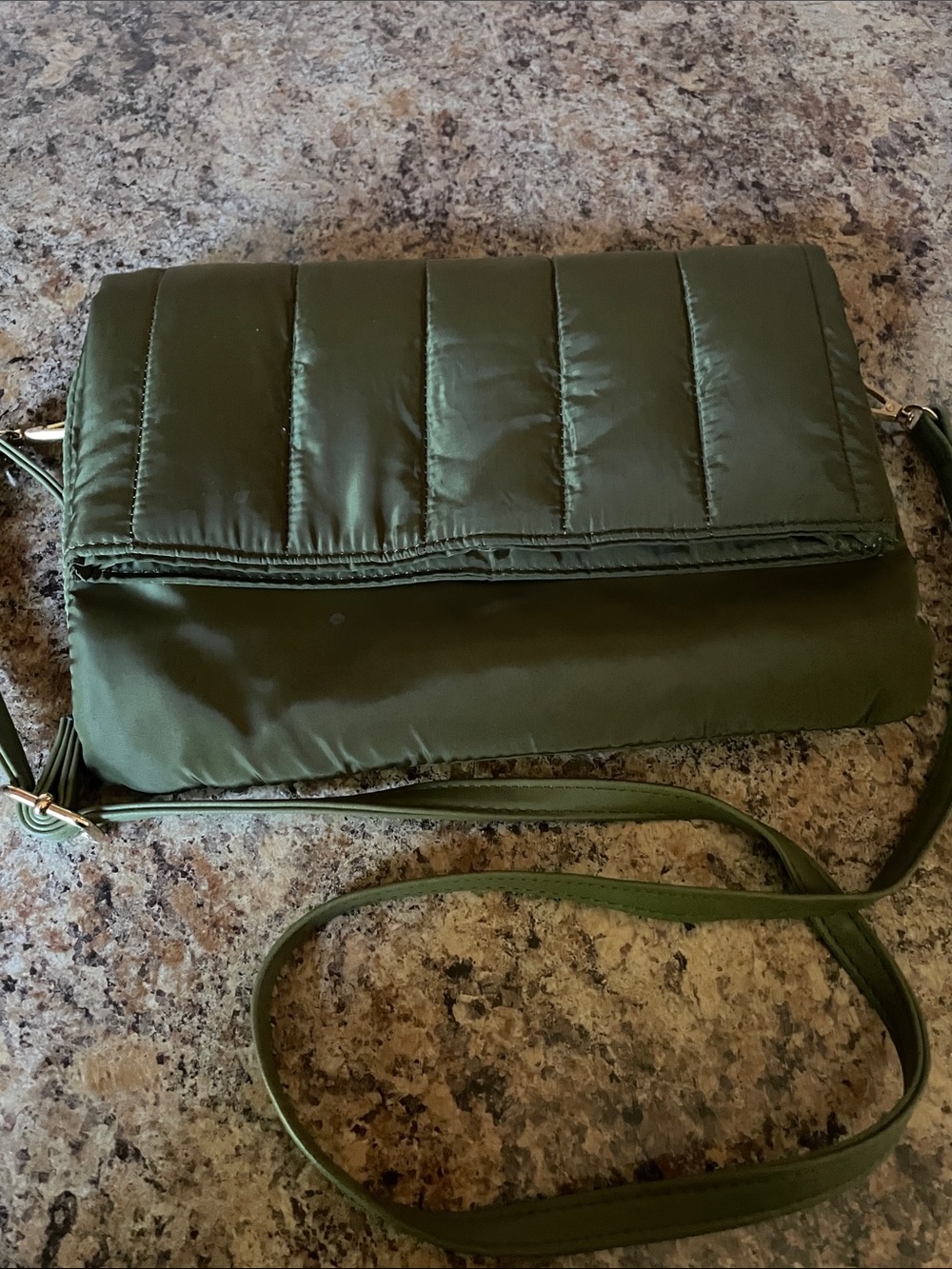 Quilted Olive Crossbody Bag with Adjustable Strap